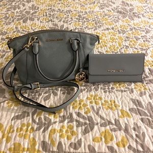 MIchael Kors Soft Leather Satchel Handbag/Purse and Matching Wallet.
